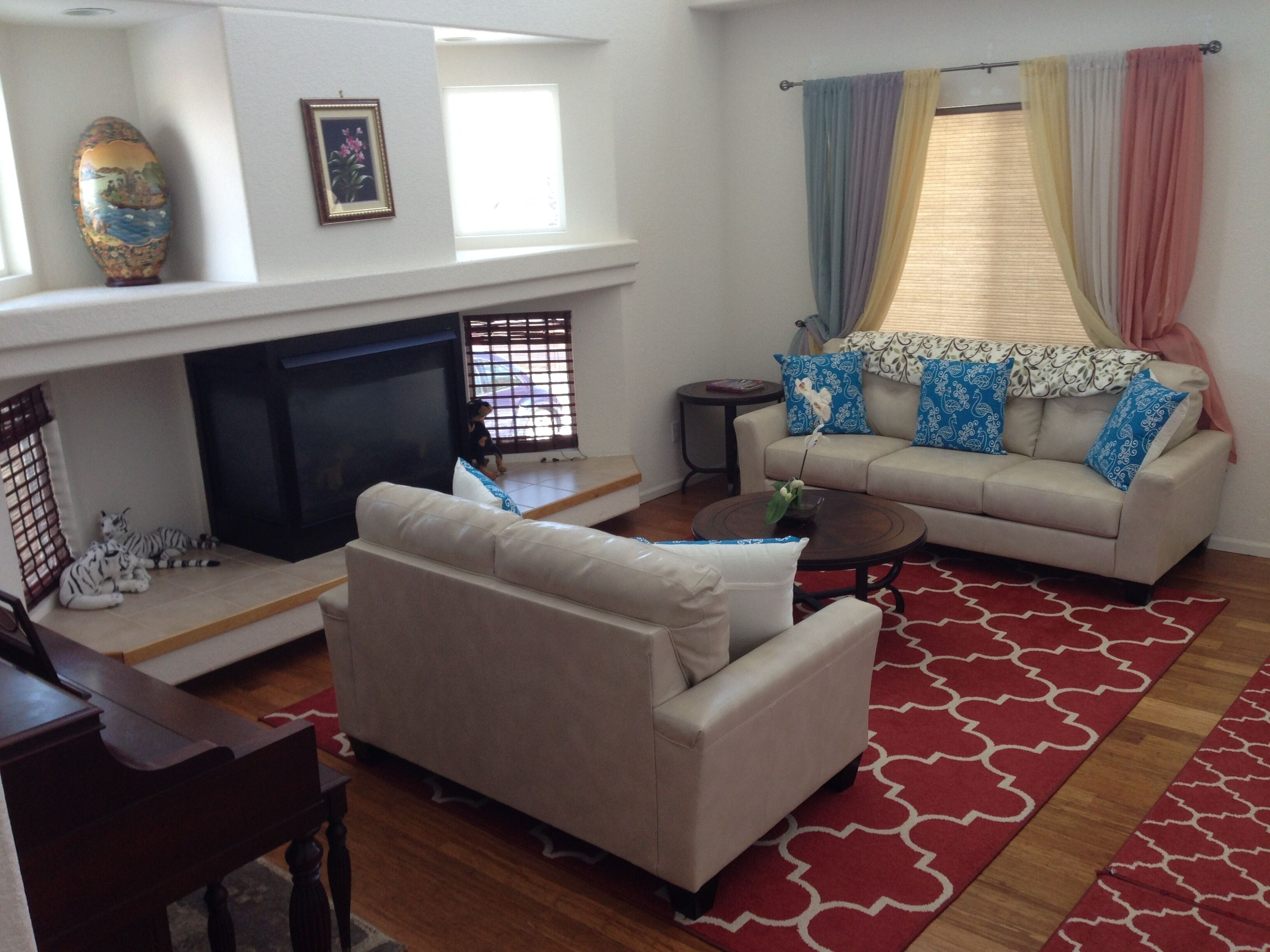 薄型テレビ、暖炉、DVD プレーヤー