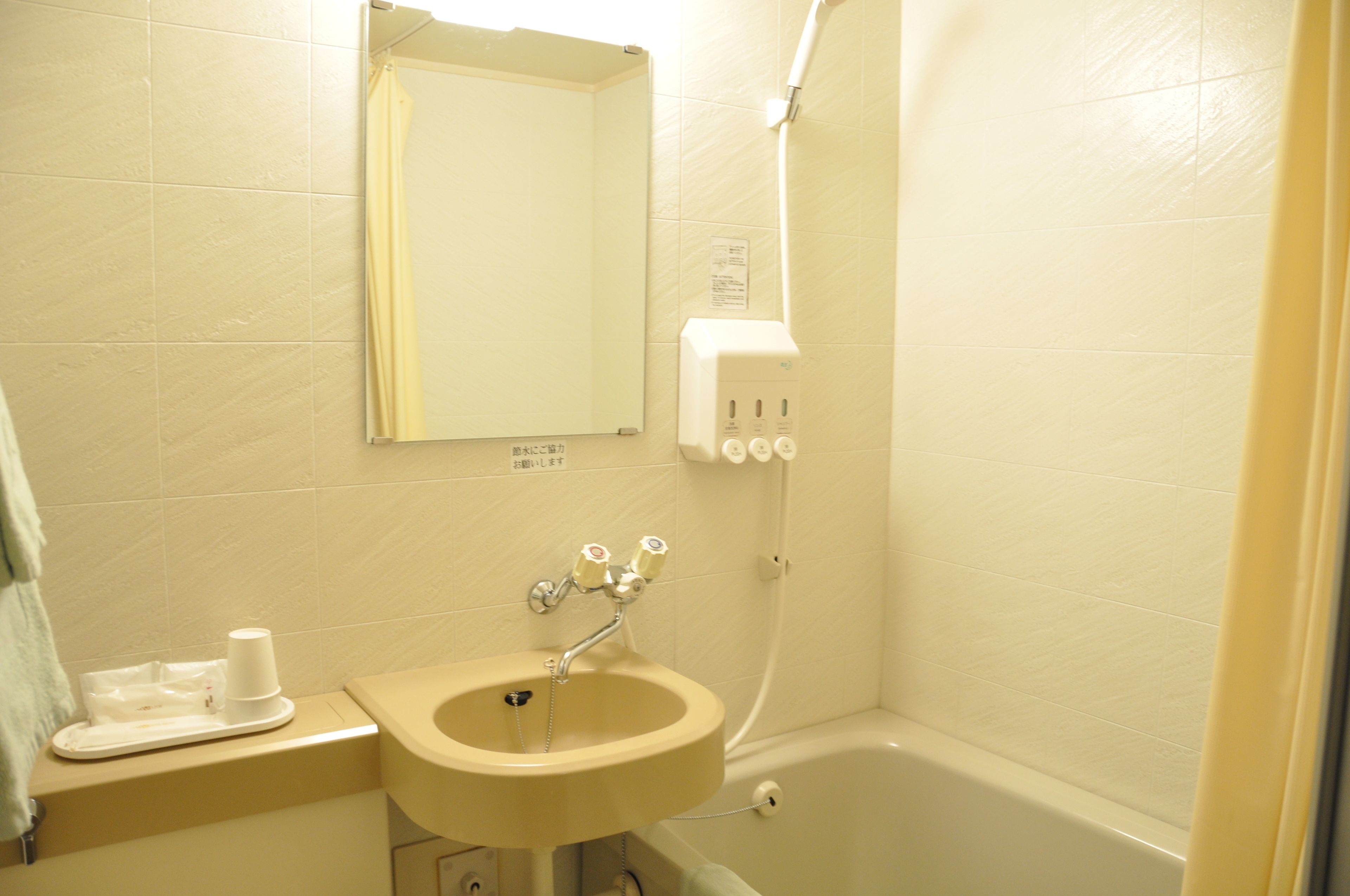 combined shower/bathtub, free toiletries, hair dryer, slippers