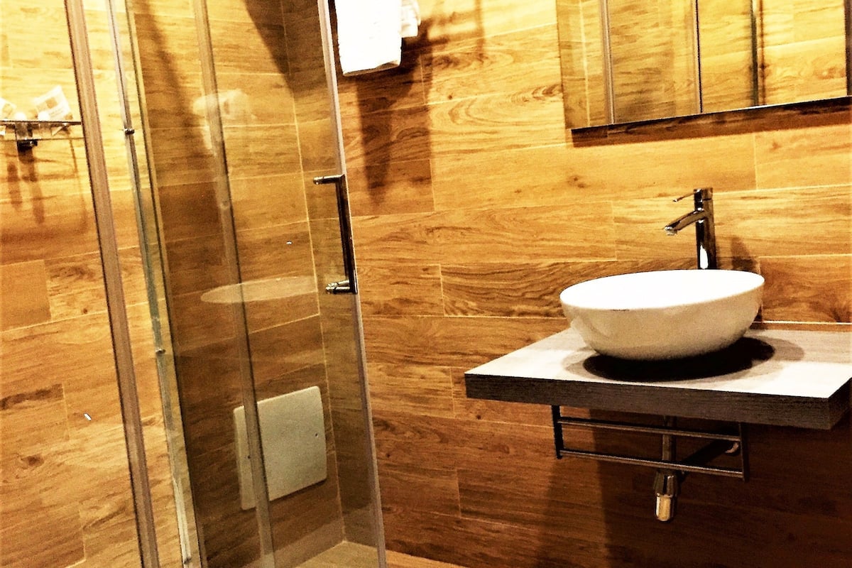 single room | bathroom | shower, hair dryer, bidet, towels