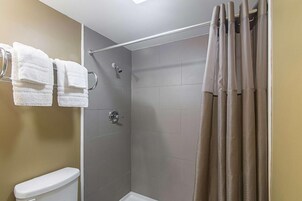Shower, free toiletries, towels