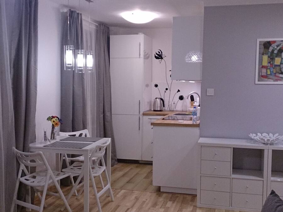 Coffee/tea maker, fridge, stovetop, dishwasher