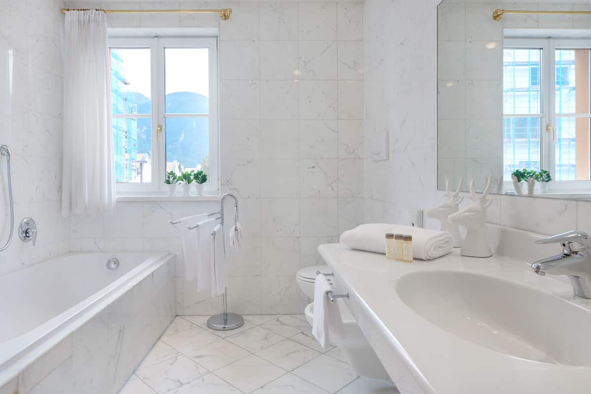 free toiletries, hair dryer, bidet, towels