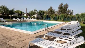 Outdoor pool, open 9:00 AM to 12:30 PM, sun loungers