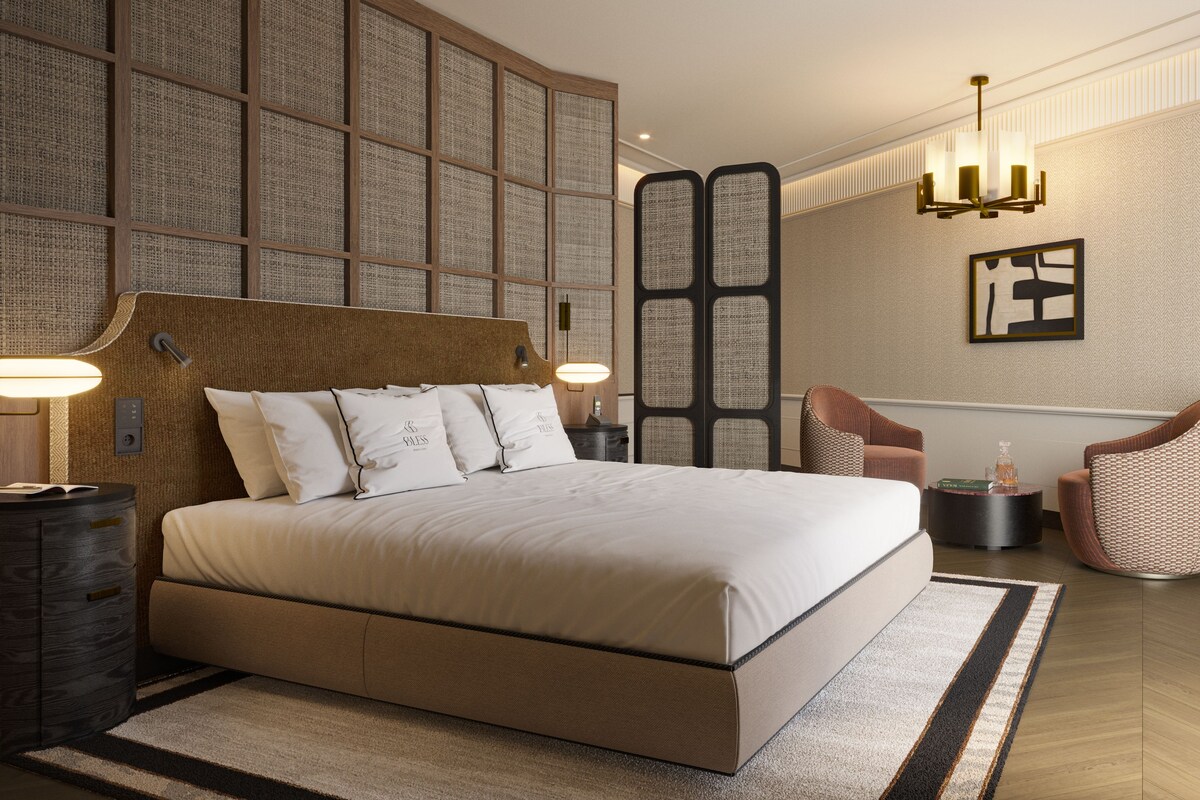 Roupas de cama premium, frigobar, cofres nos quartos, cortinas blackout