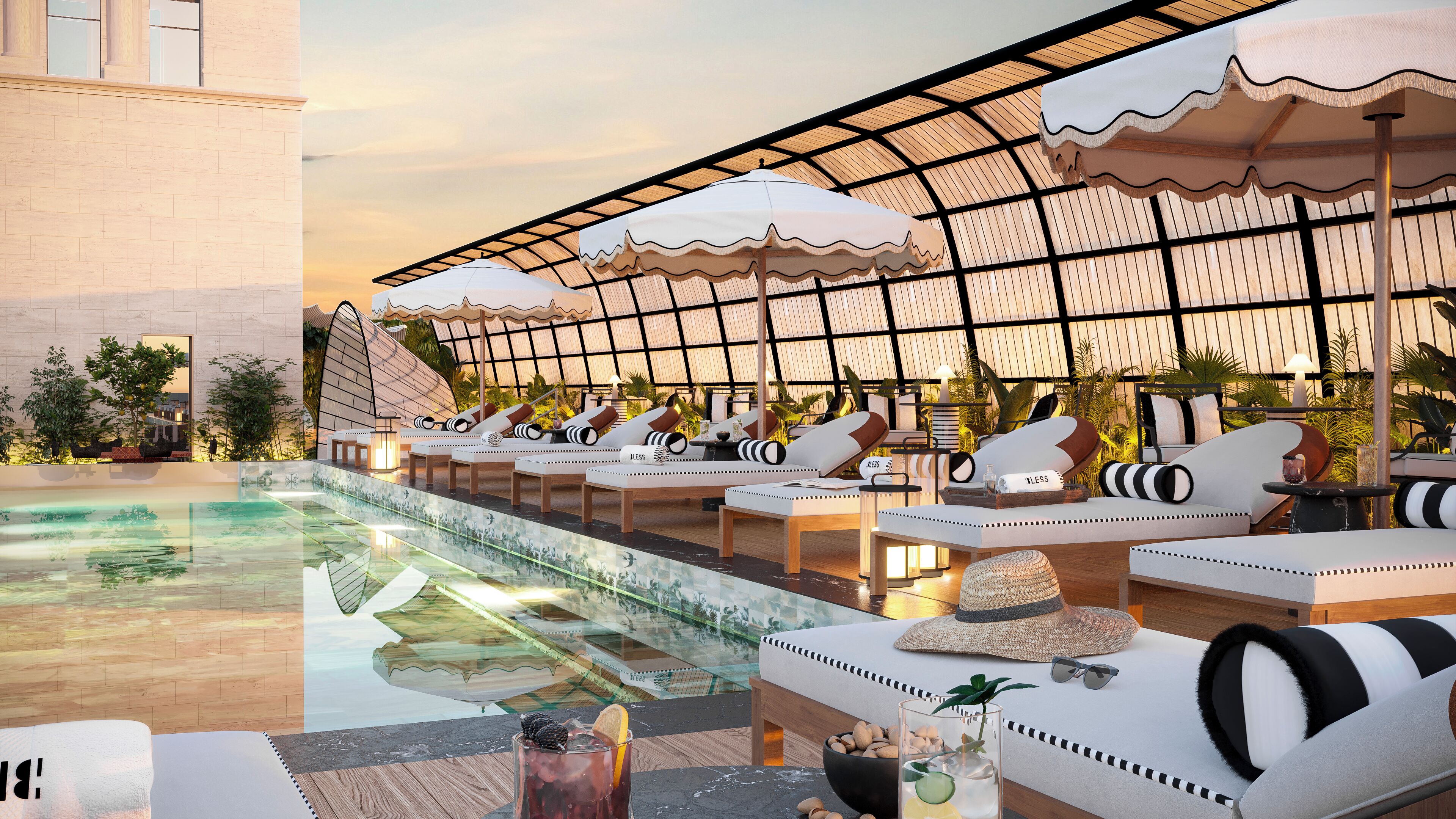 Outdoor pool, sun loungers