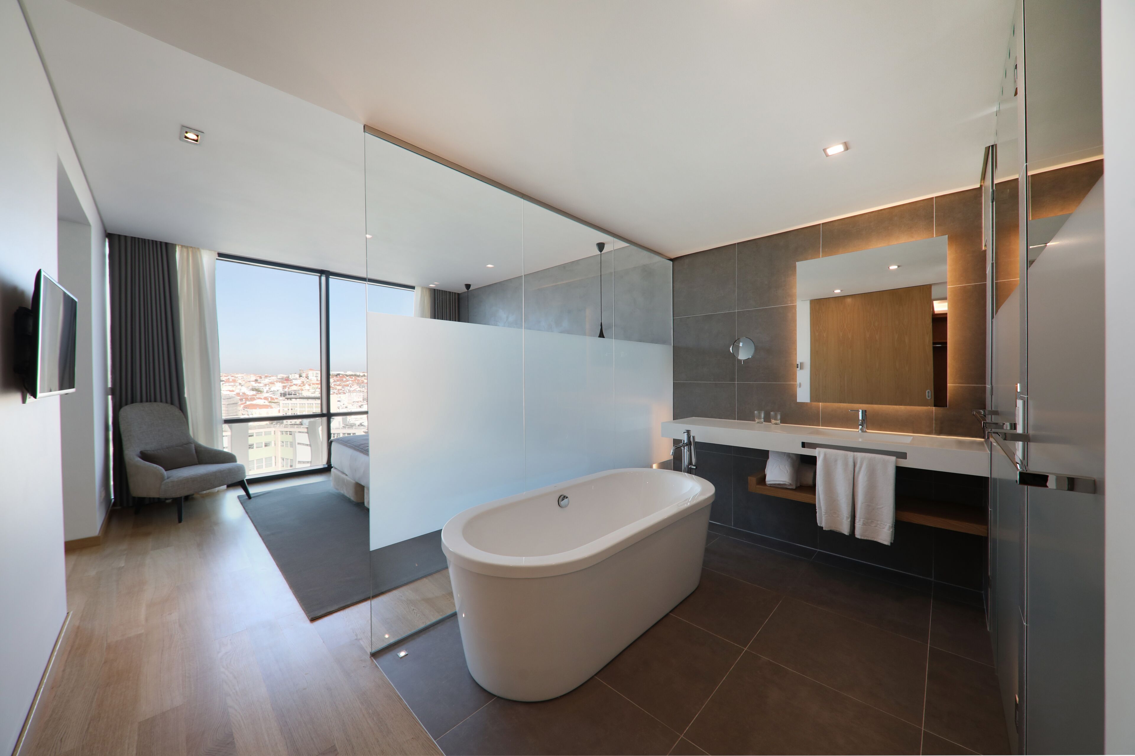 Shower, eco-friendly toiletries, hair dryer, bathrobes
