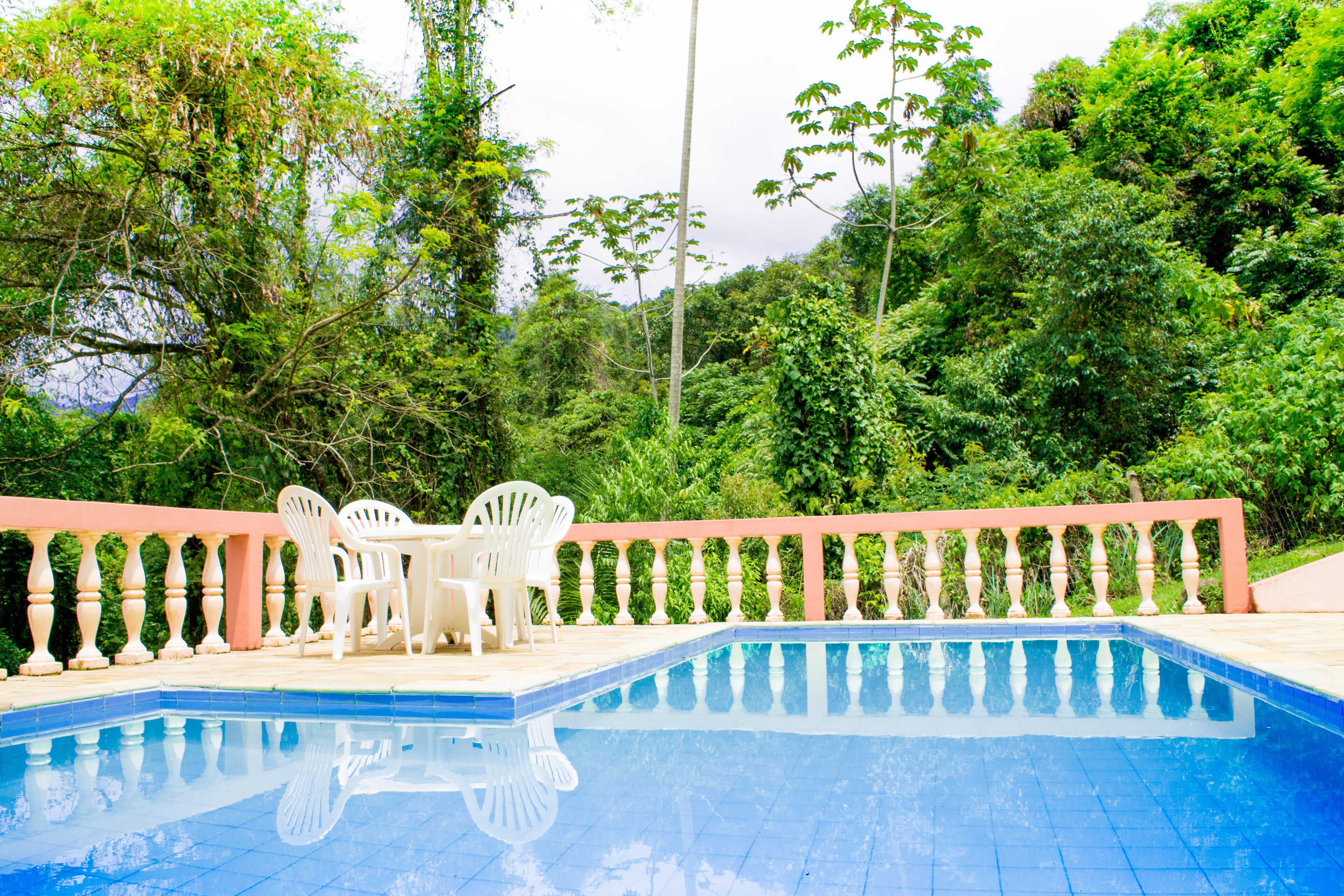 室外泳池；躺椅