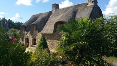 Traditional breton cottage near beach in huge fenced park for total privacy
