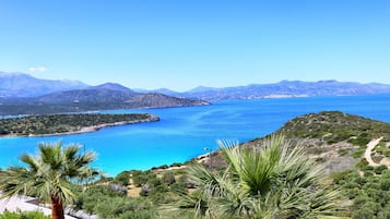 On the beach, sun loungers