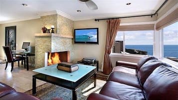 テレビ、暖炉、DVD プレーヤー