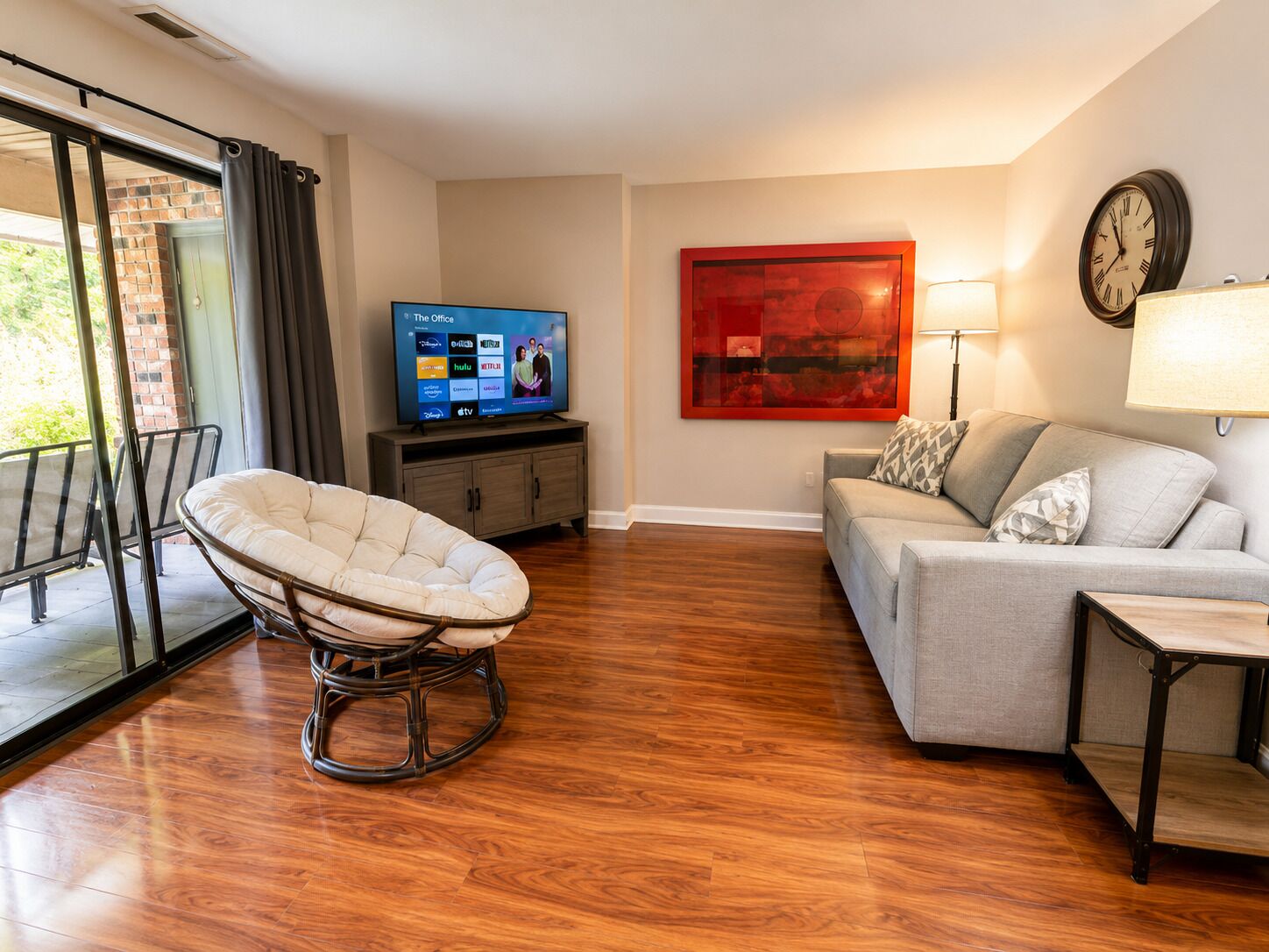 Smart TV, DVD player, video library, stereo