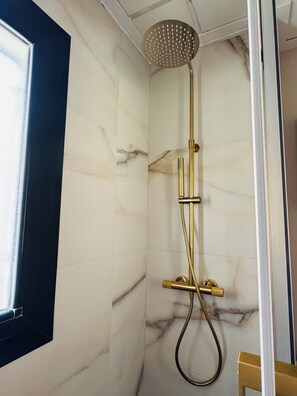 Hair dryer, towels, toilet paper