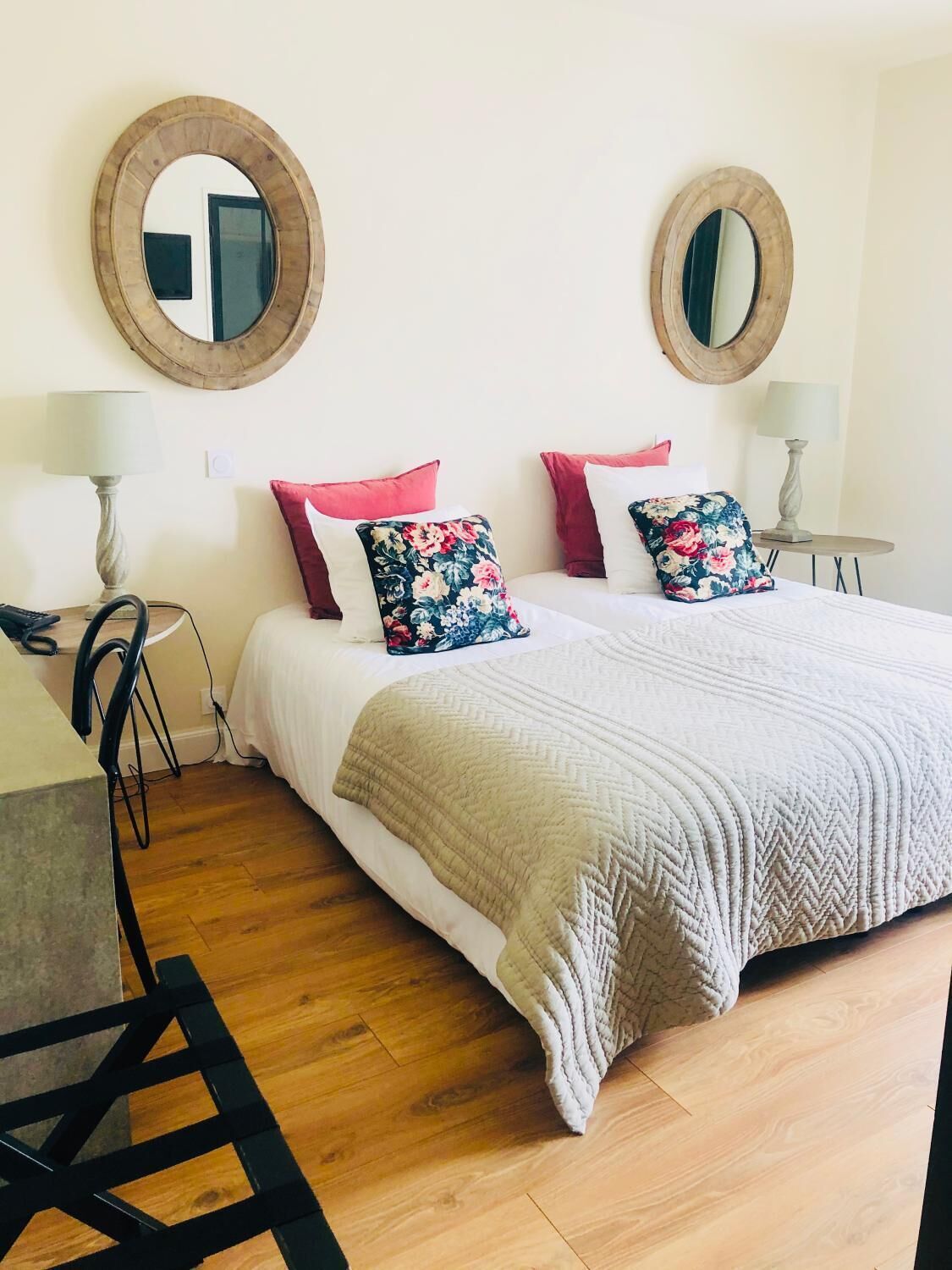 premium bedding, select comfort beds, individually decorated, desk