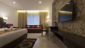 Memory-foam beds, minibar, in-room safe, desk