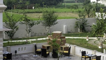 International cuisine, garden views