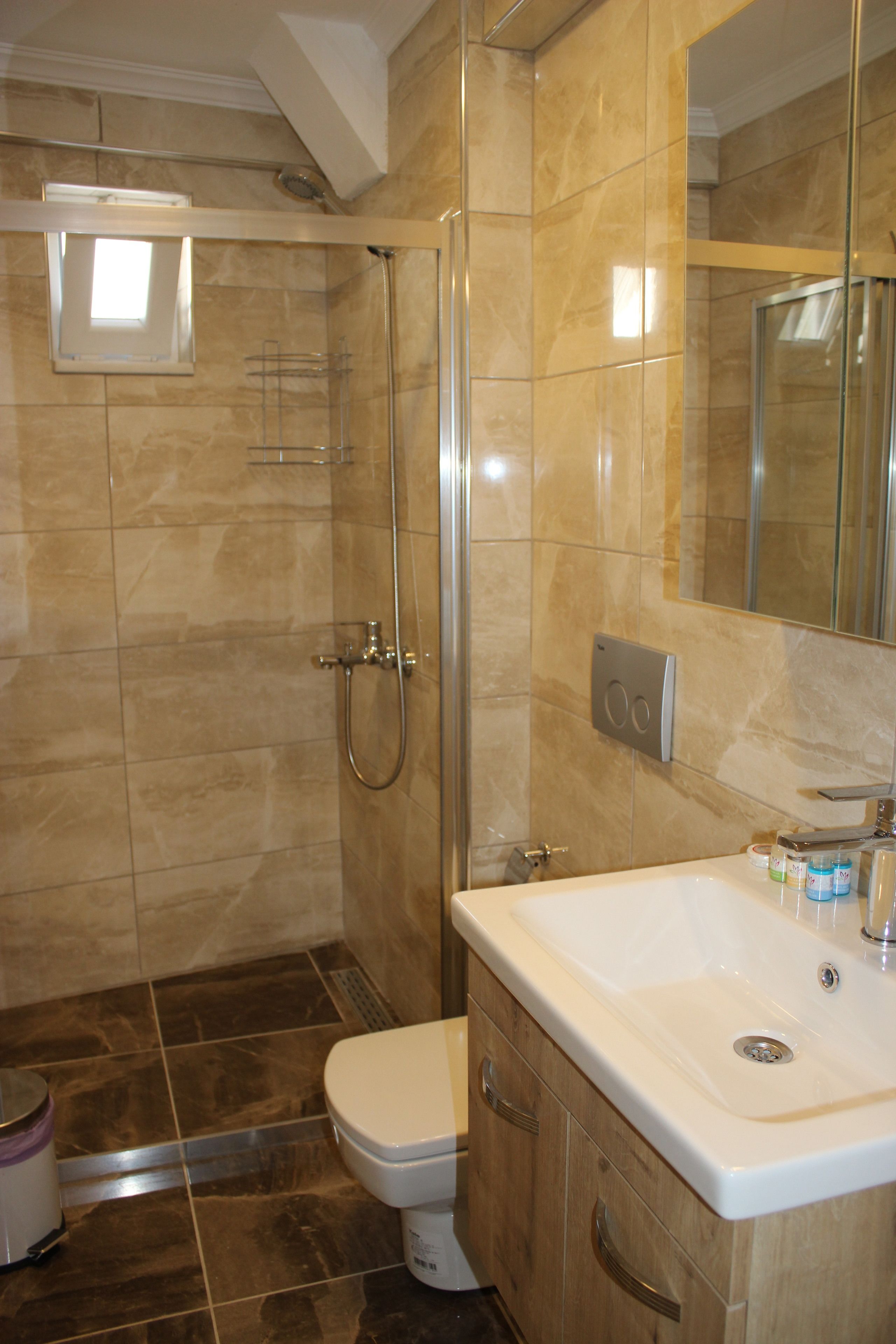 shower, free toiletries, hair dryer, slippers