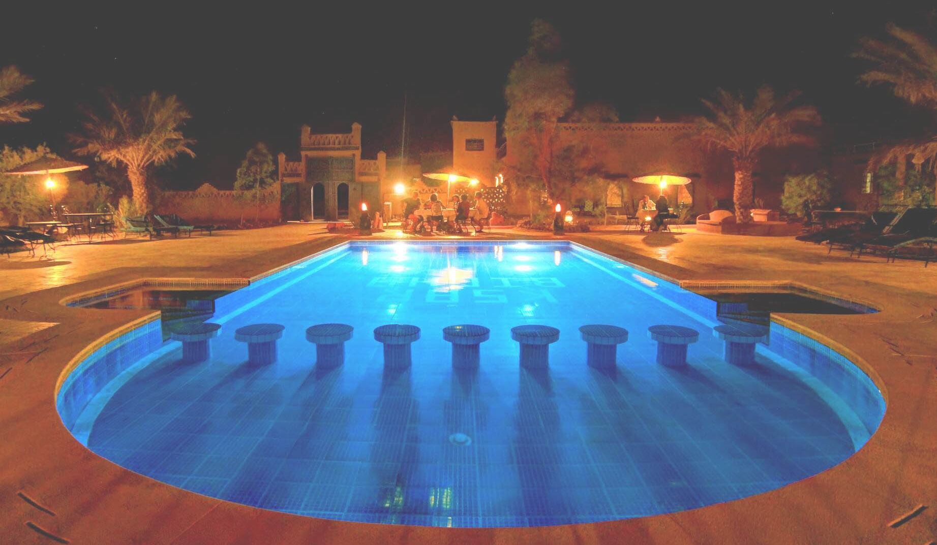 Outdoor pool, pool umbrellas, pool loungers