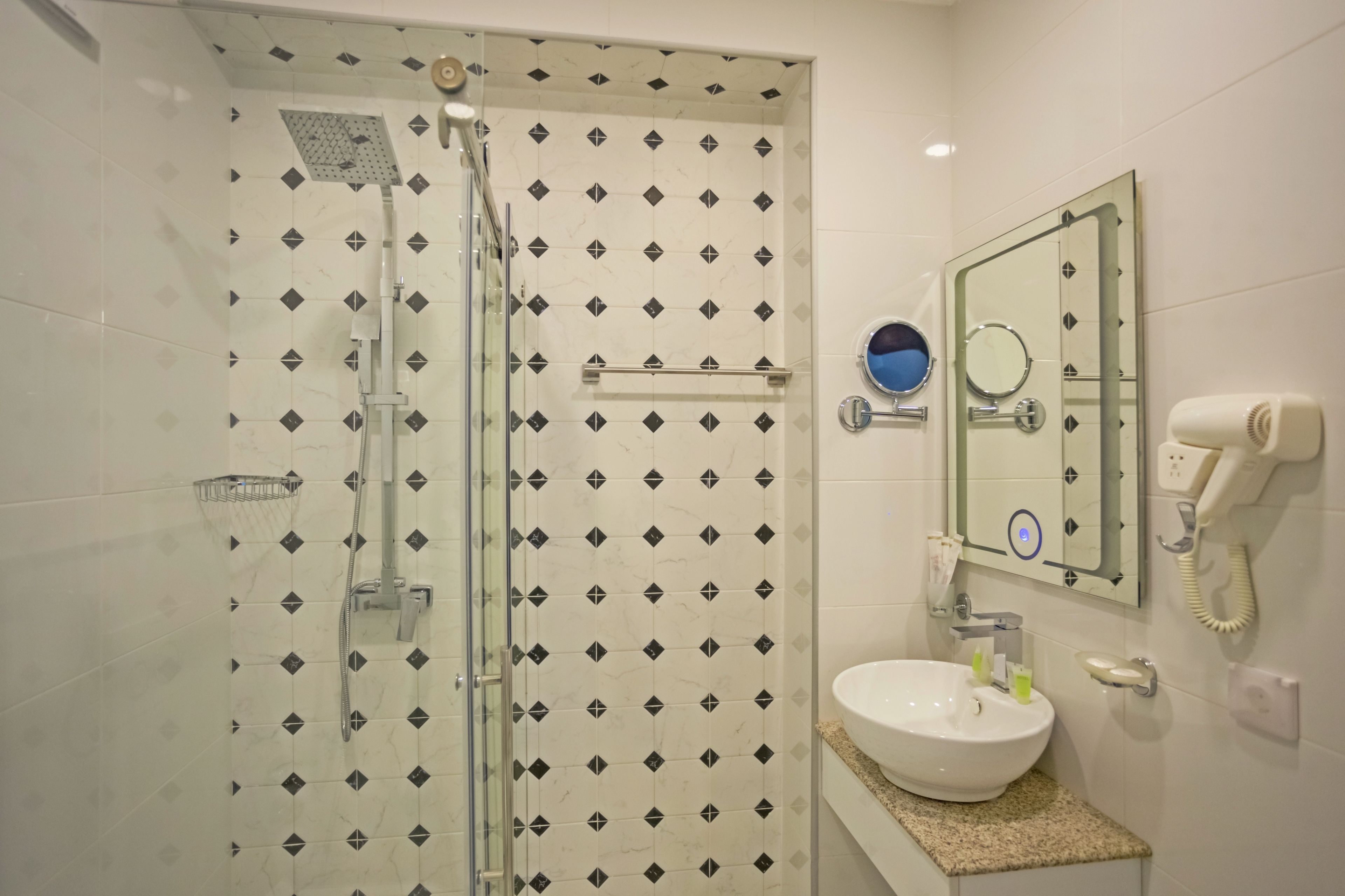 shower, free toiletries, hair dryer, bathrobes