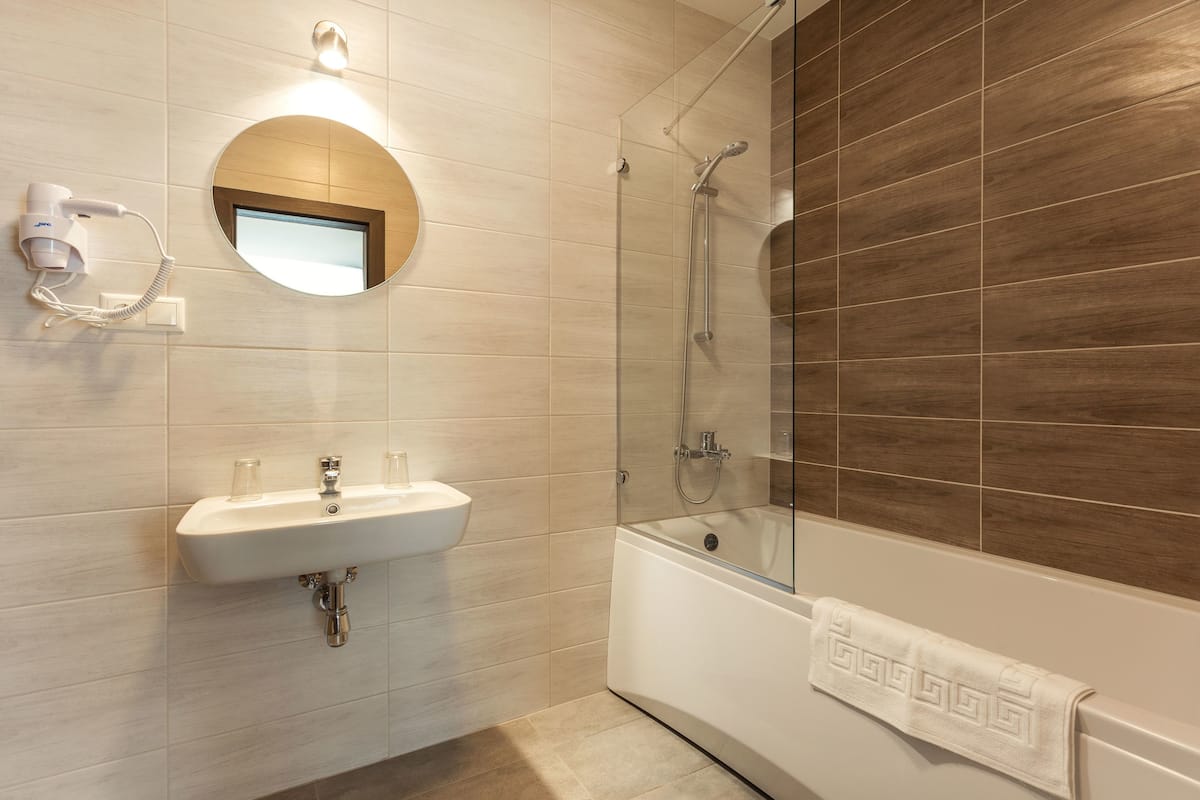 free toiletries, hair dryer, towels, soap