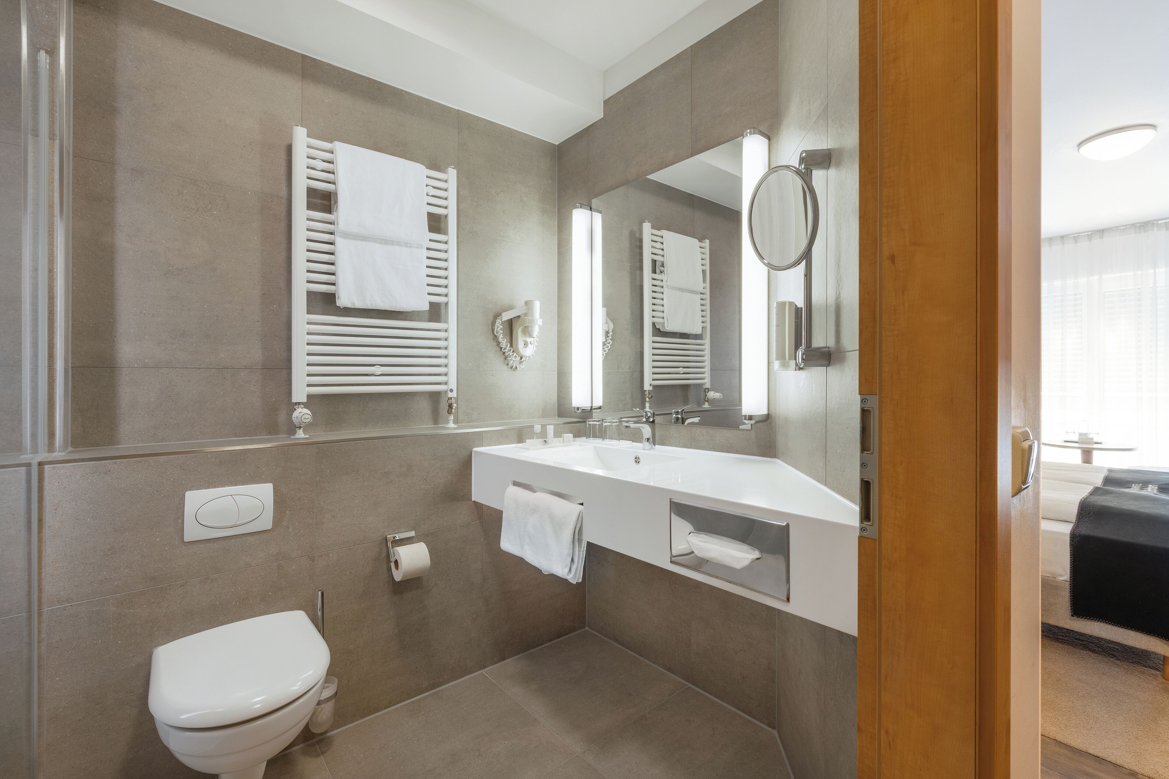 free toiletries, hair dryer, slippers, towels