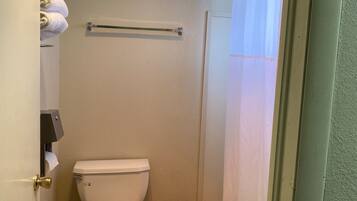 Shower, hydromassage showerhead, free toiletries, hair dryer