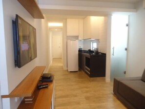 Traditional Apartment, Accessible, Kitchen | Living area | TV