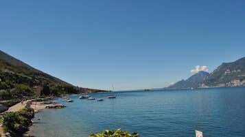 On the beach, sun loungers