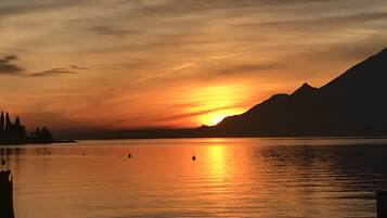On the beach, sun loungers