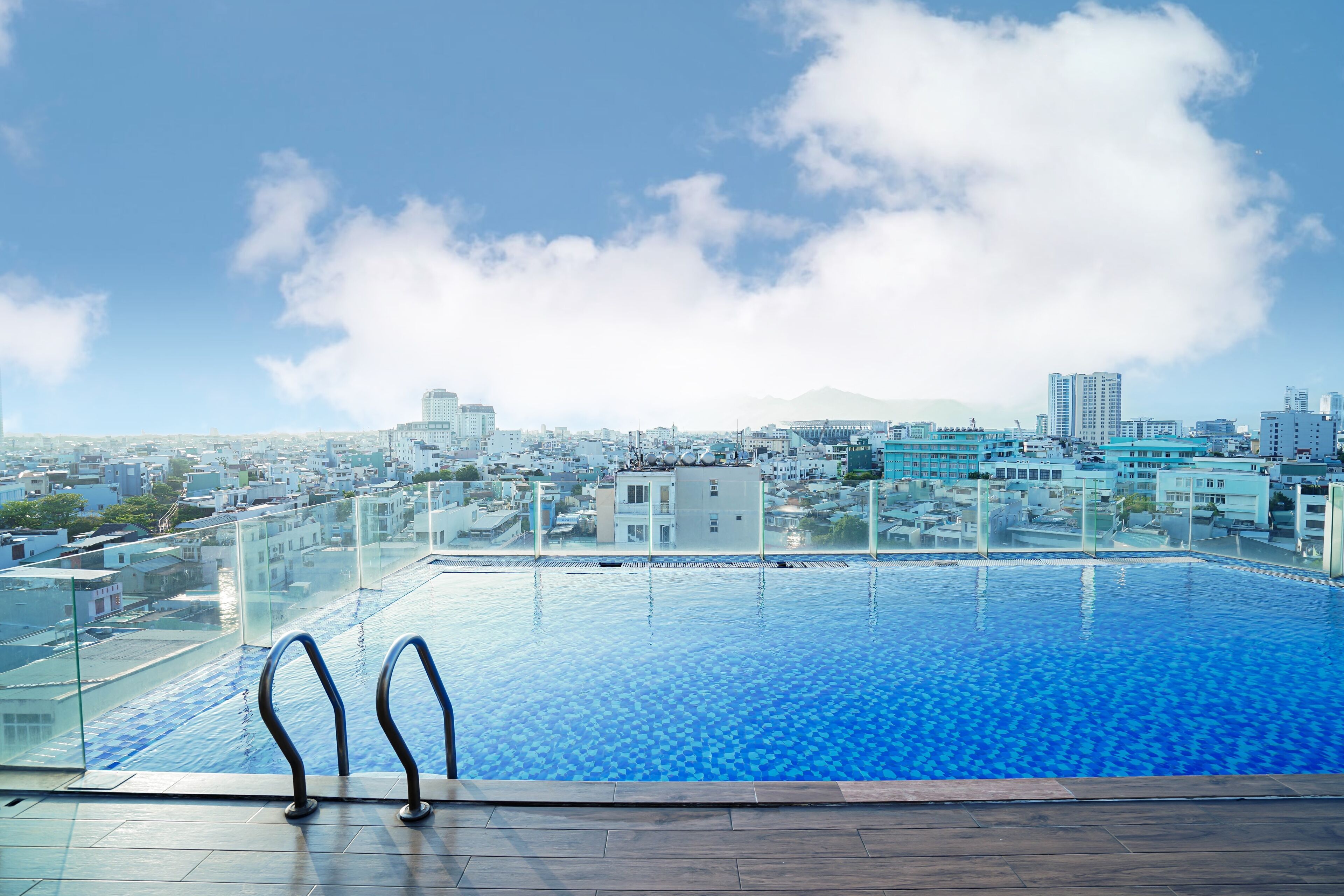 outdoor pool, pool loungers