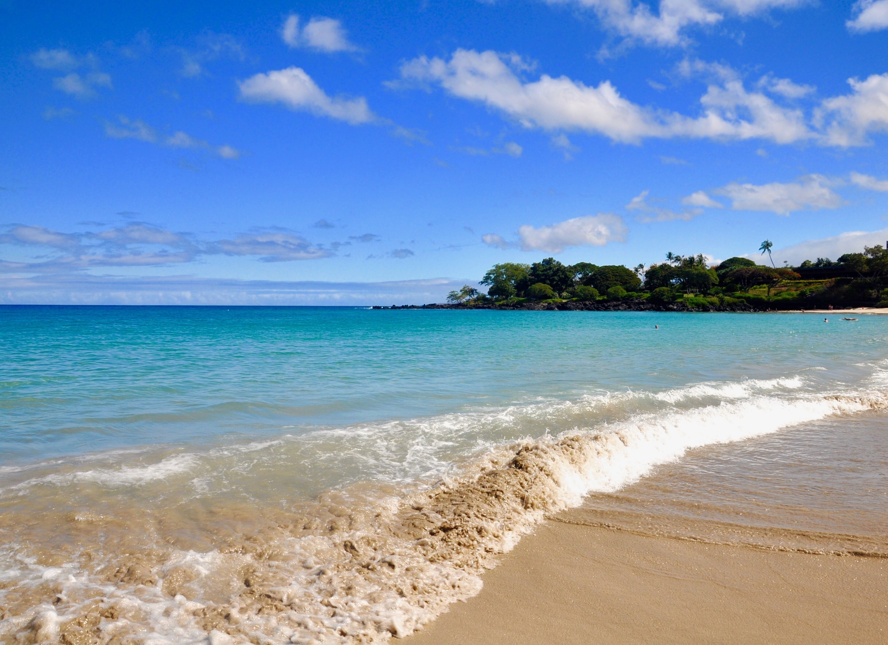On the beach, sun loungers, beach towels