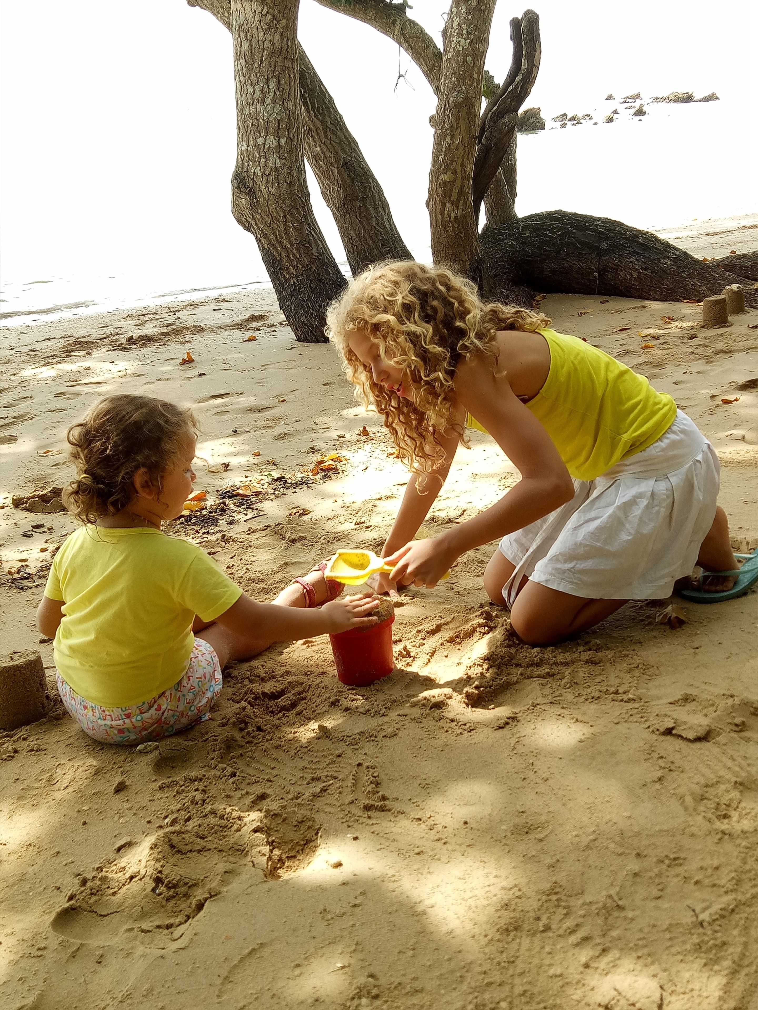 on the beach, sun-loungers, beach towels