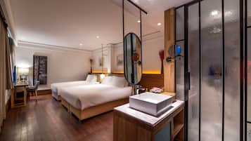 Separate tub and shower, free toiletries, bathrobes, slippers