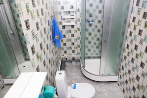 Shower, free toiletries, hair dryer, slippers