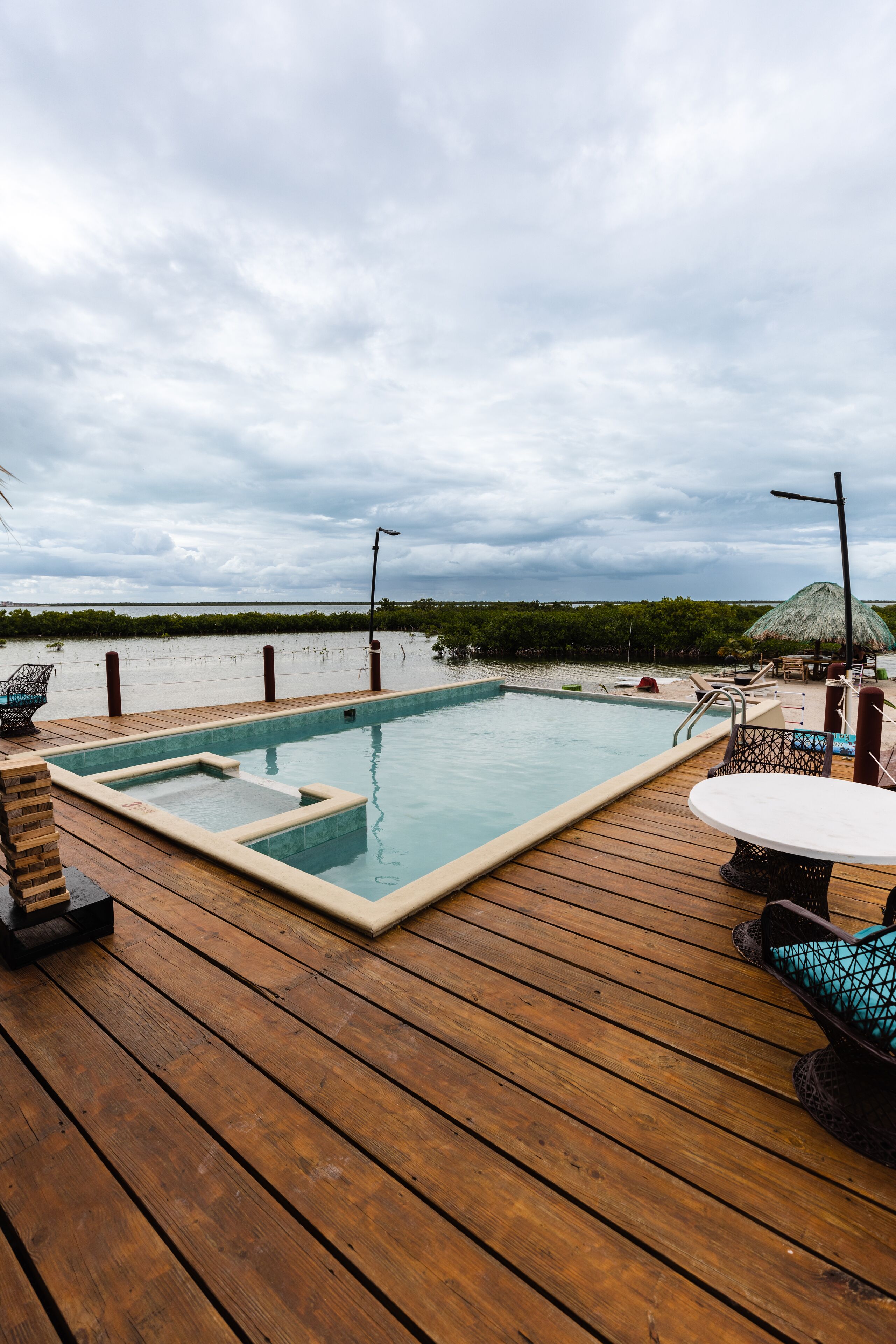 outdoor pool, pool loungers