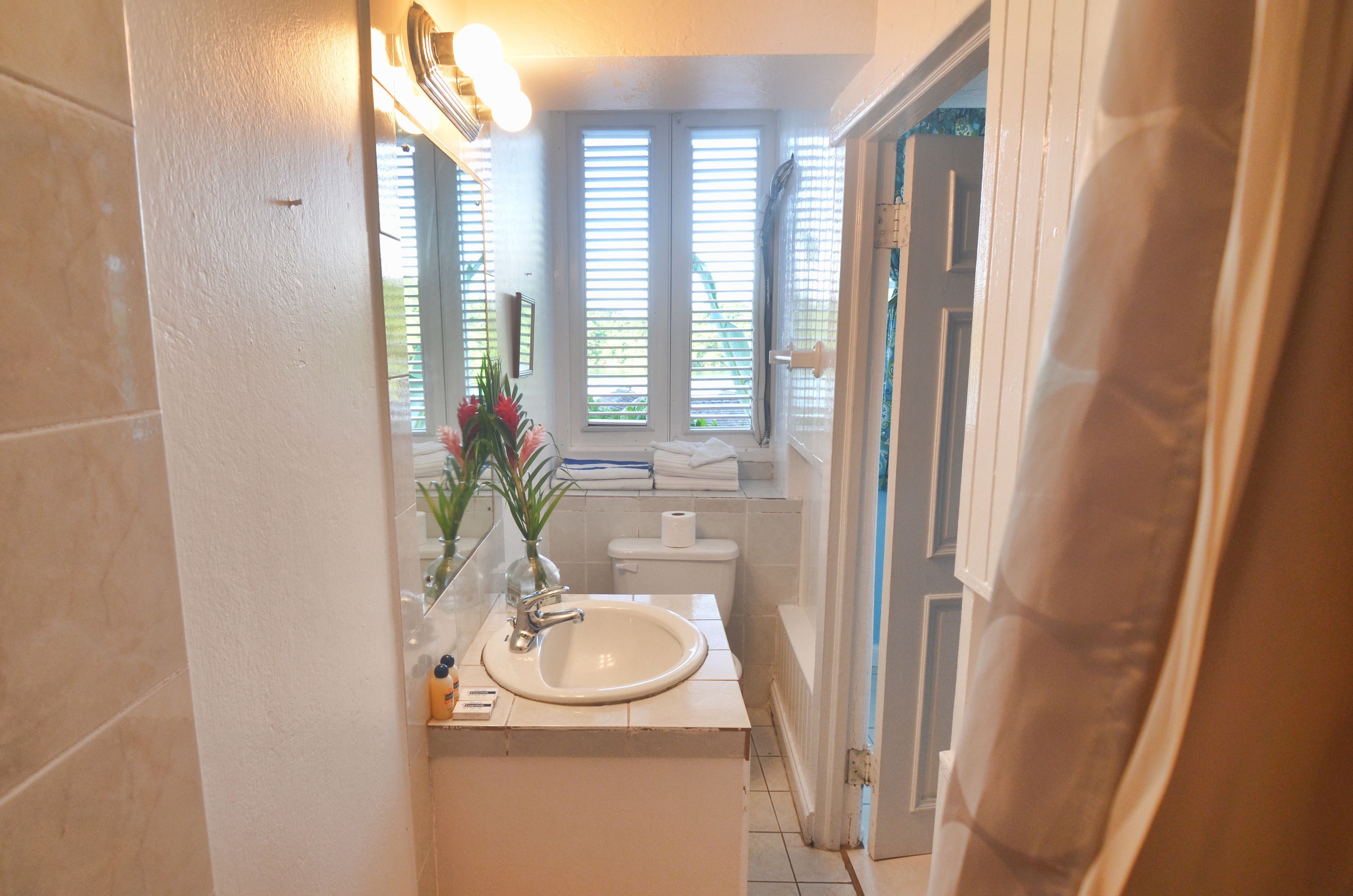 free toiletries, hair dryer, towels