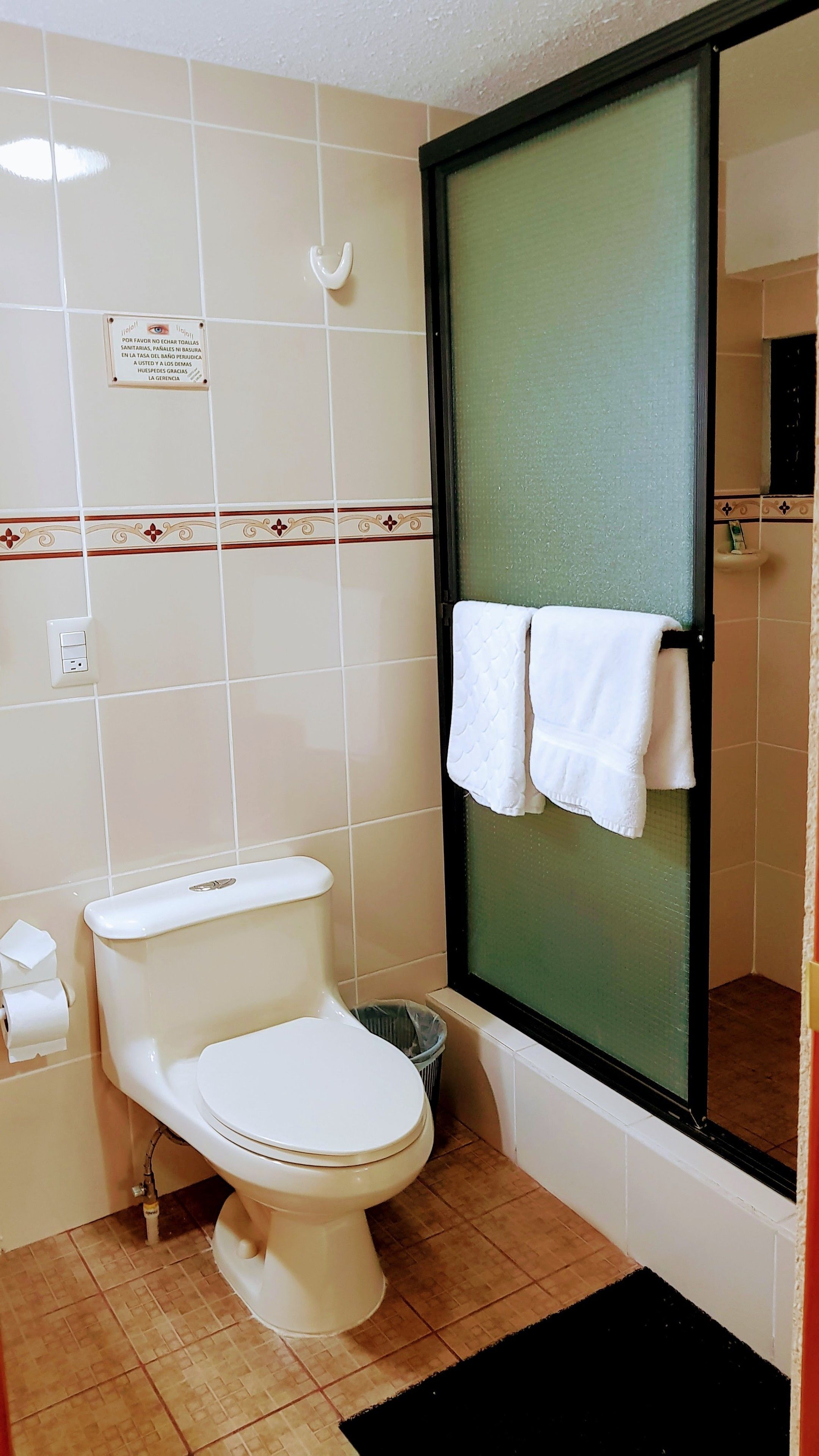 shower, free toiletries, towels