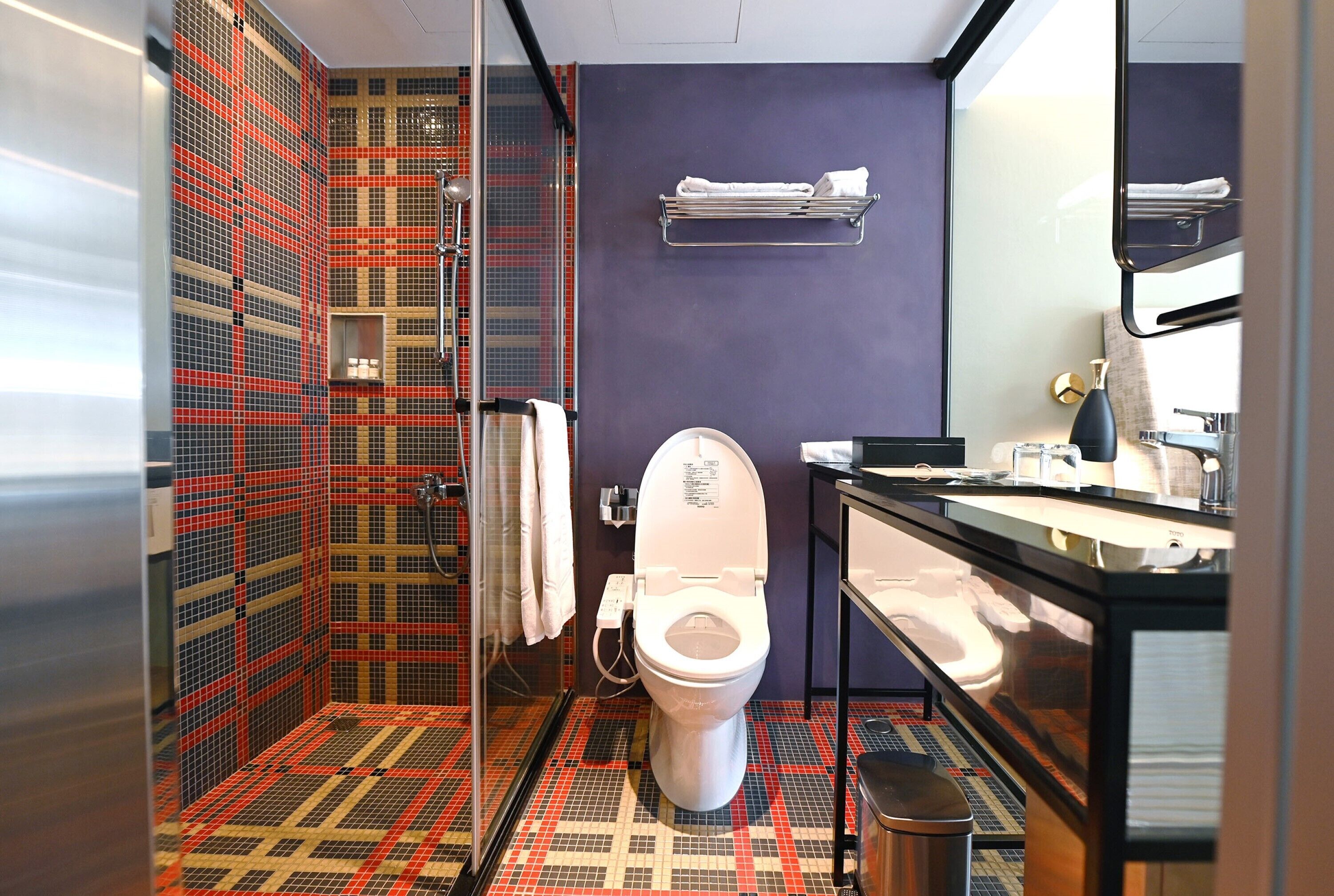 standard double room | bathroom | hair dryer, electronic bidet, towels, shampoo