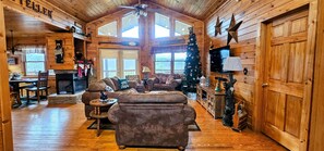 Smart TV, fireplace, video games, DVD player