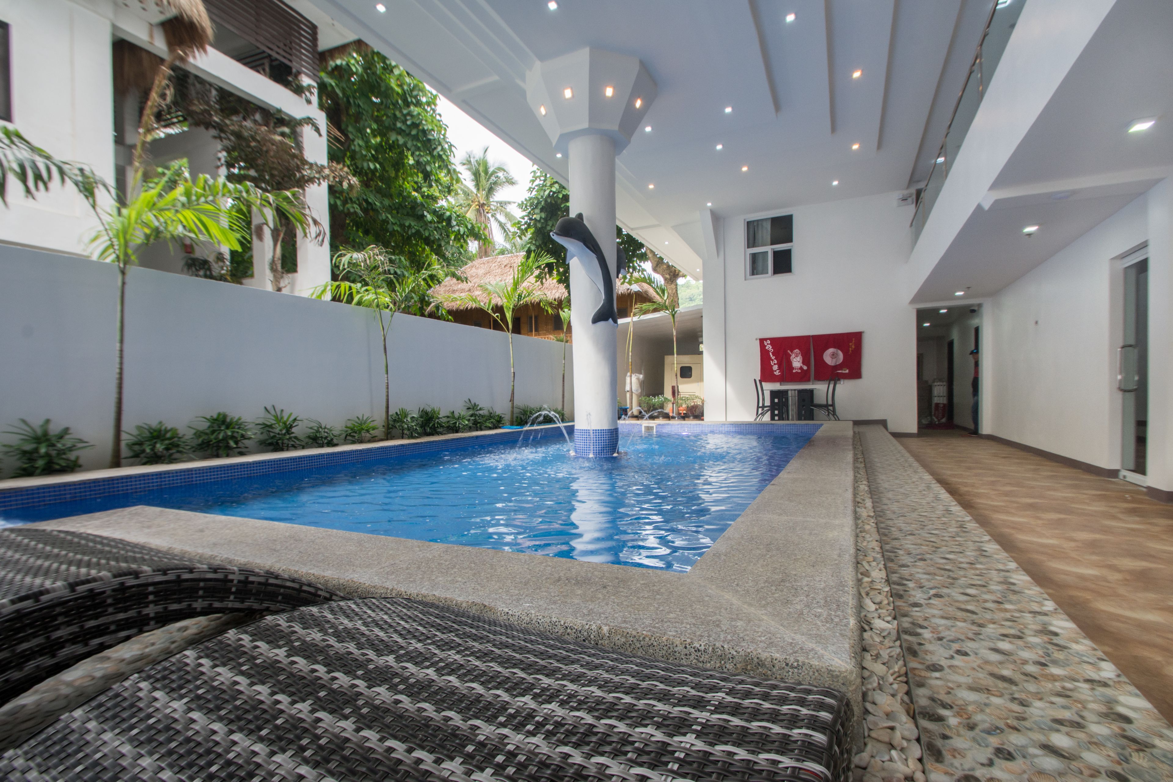 indoor pool, outdoor pool, pool loungers