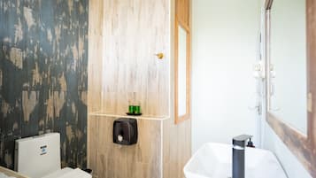 Deluxe-Zweibettzimmer | Badezimmer | Dusche, kostenlose Toilettenartikel, Haartrockner, Hausschuhe
