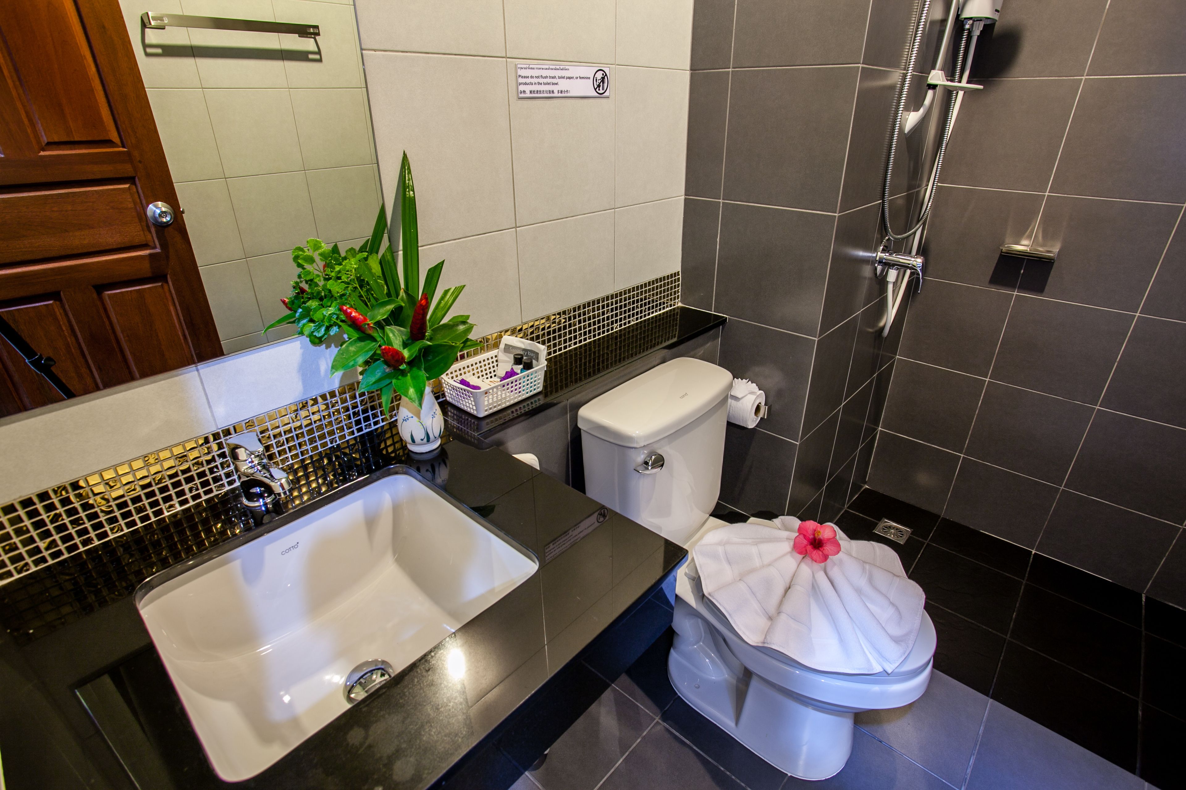 standard double room | bathroom | shower, free toiletries, hair dryer, bidet