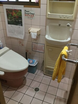 Shower, hair dryer, slippers, bidet