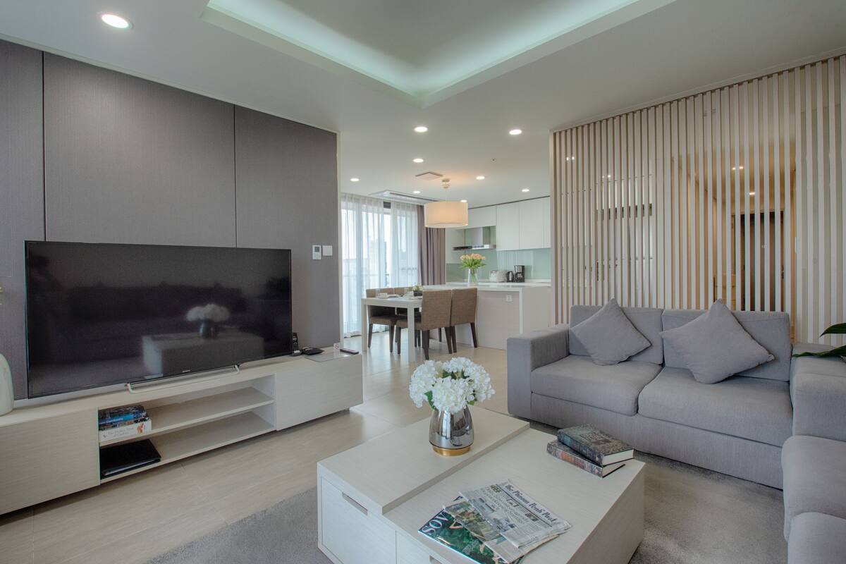 Luxury Apartment, 2 Bedrooms, City View | Living area | 48-inch flat-screen TV with satellite channels, TV, DVD player