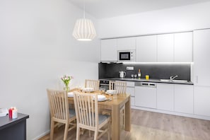 Comfort Apartment, 1 Bedroom, Kitchen | Private kitchen | Full-size fridge, electric kettle
