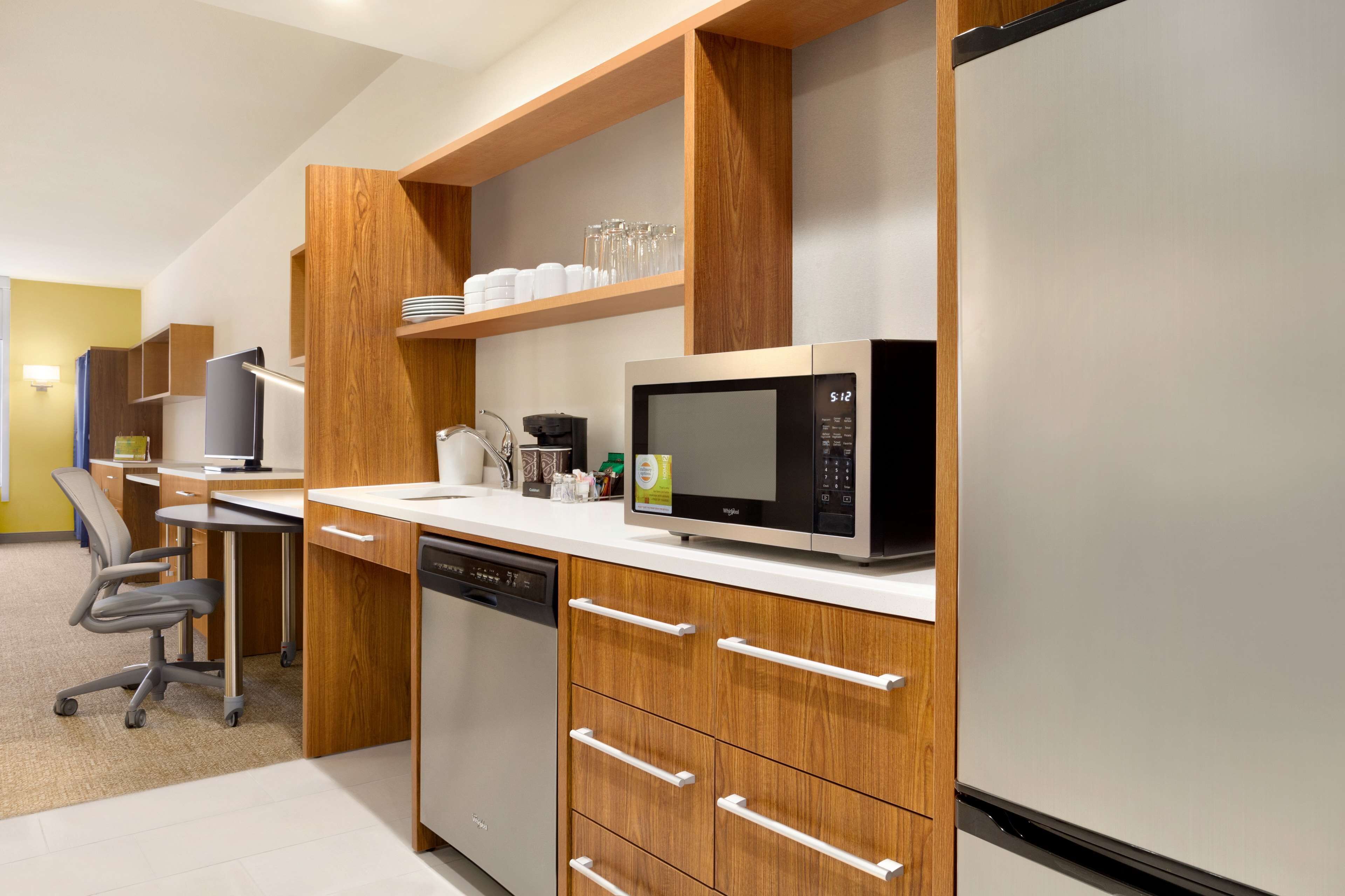 fridge, microwave, dishwasher, coffee/tea maker