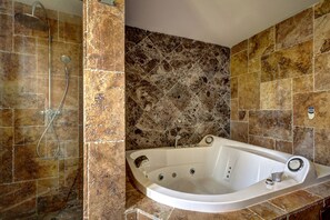 Combined shower/bathtub, hair dryer, towels