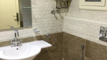 Shower, hair dryer, soap