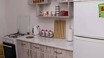 Frigorífico, microondas, horno y placa de cocina
