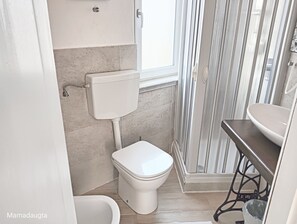 Douche, sèche-cheveux, bidet, serviettes fournies