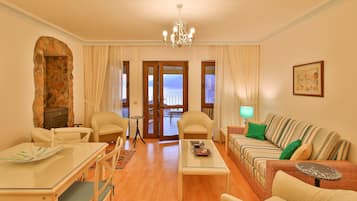 Een televisie, een open haard, een dvd-speler en boeken